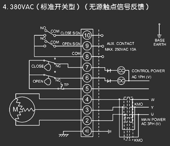 380VAC標(biāo)準(zhǔn)開關(guān)型<a href='http://www.tangguohezi.cn/Product/diefa/diandongdiefa/' target='_blank'>電動<a href='http://www.tangguohezi.cn/Product/diefa/' target='_blank'>蝶閥</a></a>接線圖